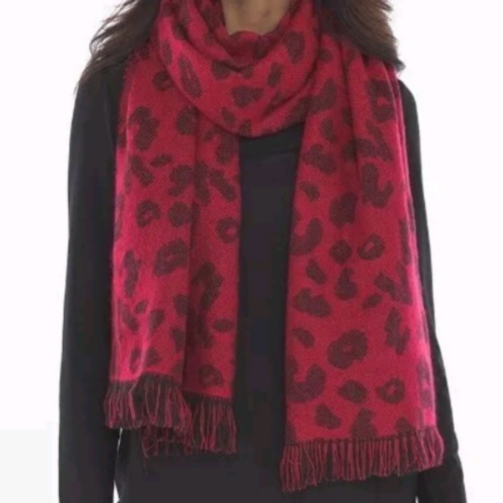 SOMA Scarf Doublesided Red Black Animal Print and Plaid. $42. NWT. Warm Knit Fab